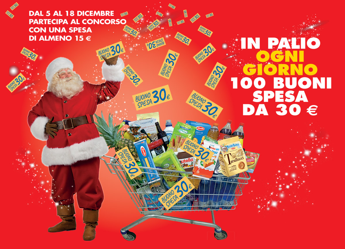 Dal 5 al 18 dicembre partecipa al concorso con una spesa minima di euro 15,00. Ogni giorno in palio 100 buoni spesa da euro 30,00